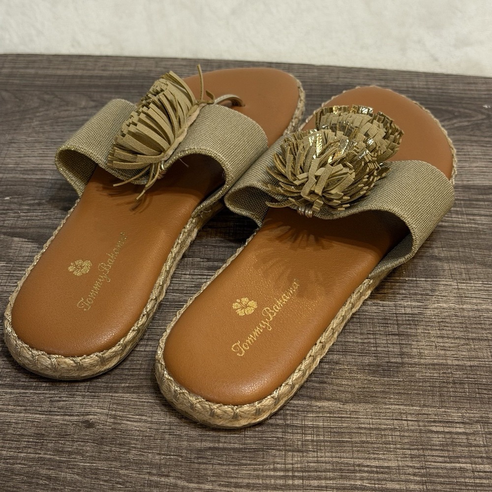 Tommy Bahama ATALIA Sandals Women's 7.5M Stretch Fringe Flowers Thong Flat